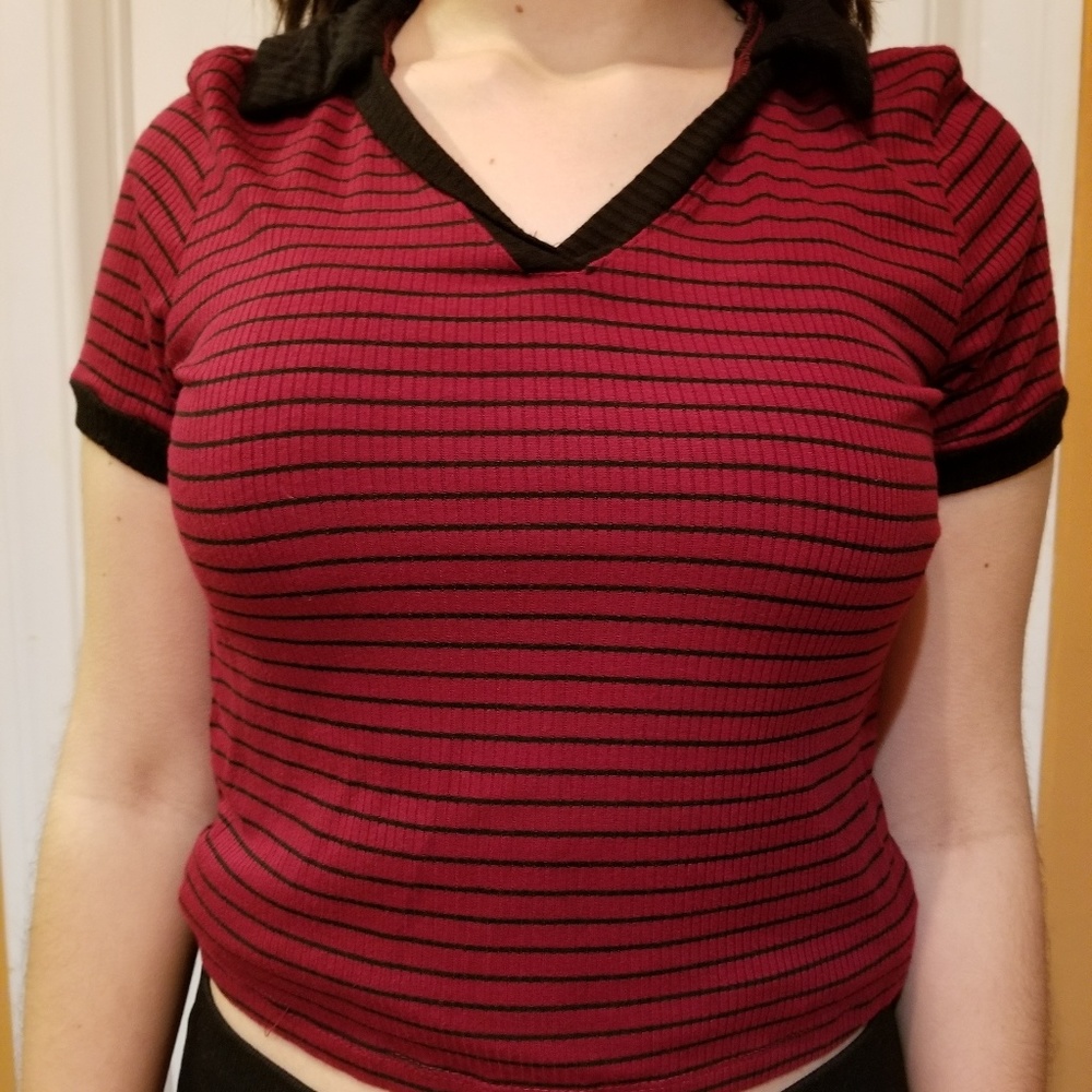 Striped Collared Crop Top